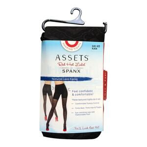 Spanx Assets Red Hot Label Shaping Tights Black Textured Lace Zigzag Size 4D New